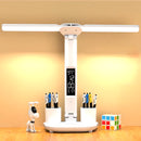 Table Lamp LED Double-Headed Multifunction Foldable Touch with Calendar Clock USB Desk Lamp for Bedroom Bedside Reading Light