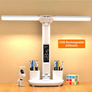 Table Lamp LED Double-Headed Multifunction Foldable Touch with Calendar Clock USB Desk Lamp for Bedroom Bedside Reading Light